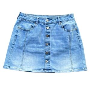 American Eagle Womens Blue Jean Denim Mini Skirt Button Front Light Blue Size 10